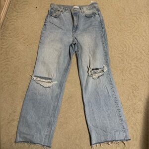 Zara Light Blue Wide Leg Distressed Jeans